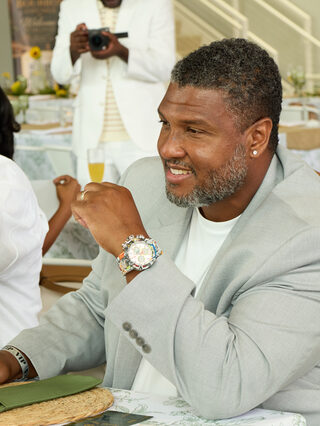 Guests enjoy brunch and conversation at the table