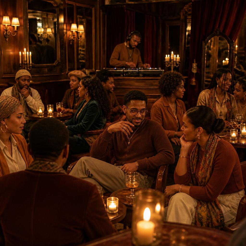 Chic guests linger over cocktails while a DJ eases the room down in a candlelit Fifth Night speakeasy