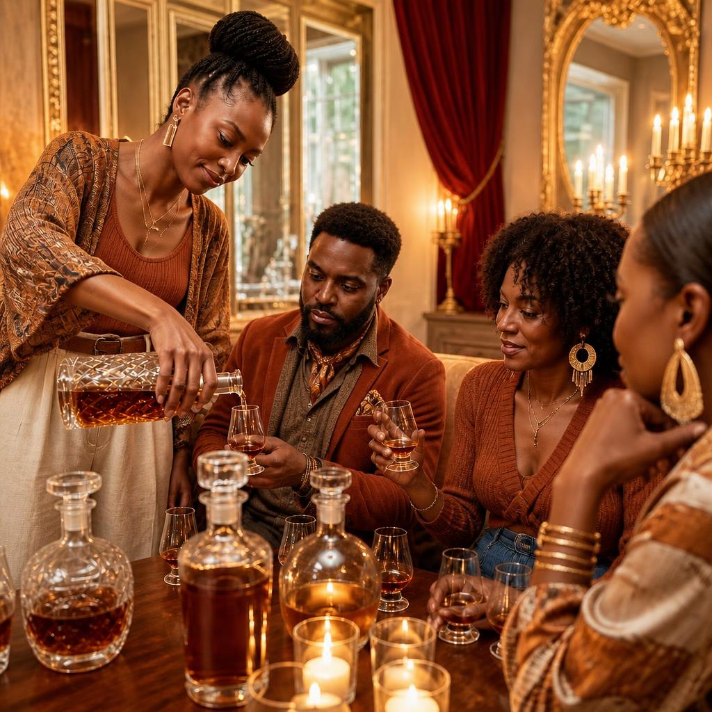 A host pours a bourbon tasting for guests around a candlelit speakeasy table