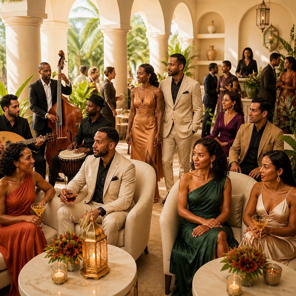 Guests enjoying an elegant Casablanca-inspired cocktail soirée