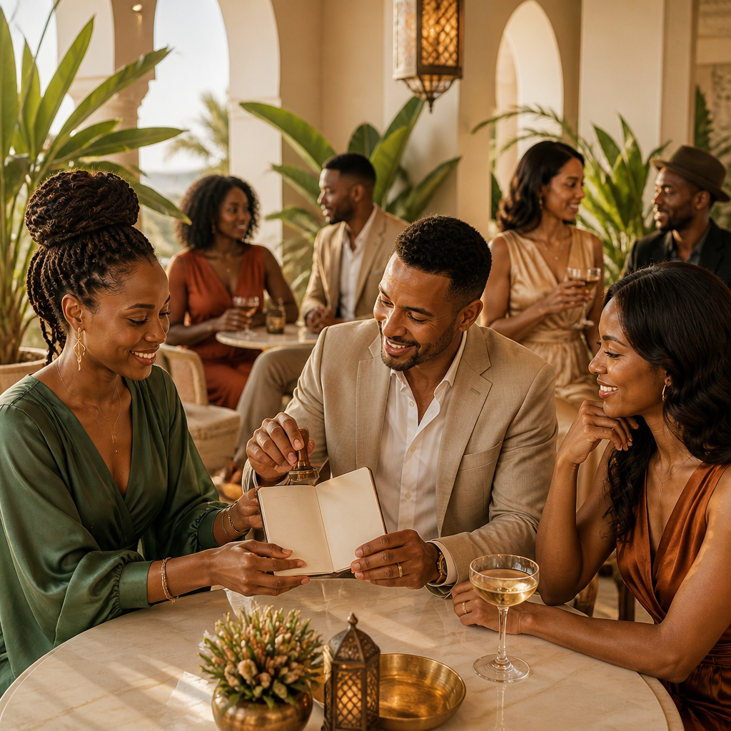 Guests discovering and stamping an FX Passport during a cocktail soirée