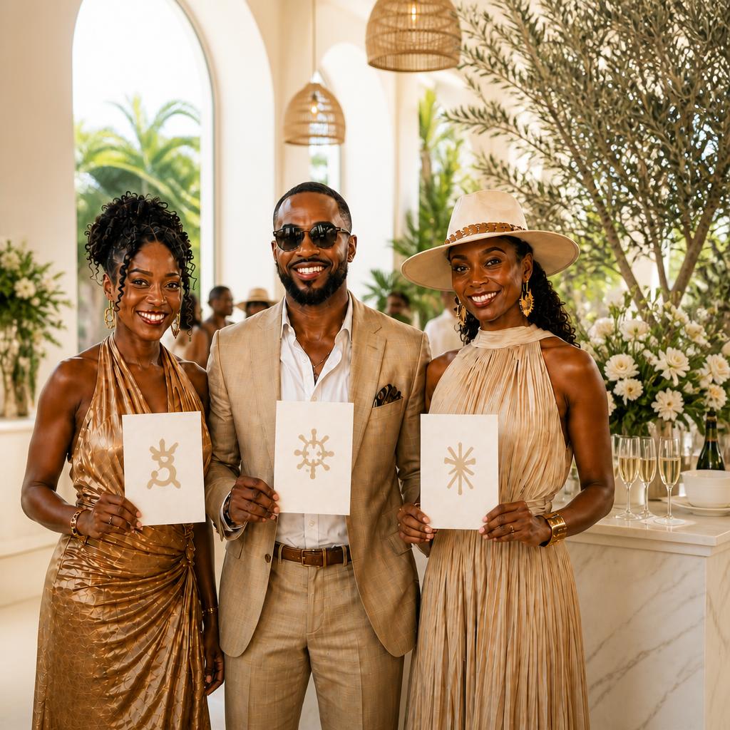 Guests receive blank Tribe Cards and begin conversations at a marble brunch check-in table