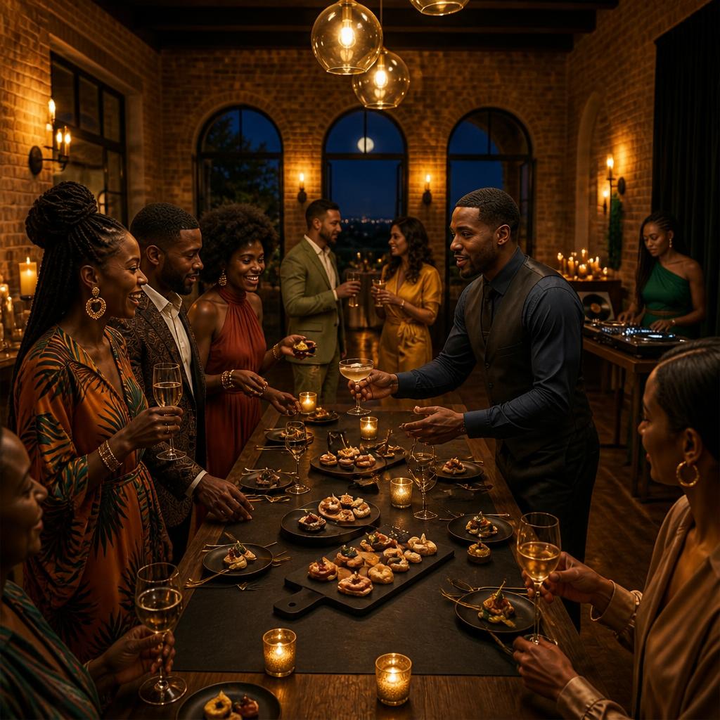 An artist and collectors share a candlelit conversation over food and cocktails at Roots, Rhythm & Arts